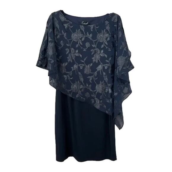 Connected Apparel Women’s Metallic Cocktail Capelet Navy Dress Size 6 NWT - Picture 2 of 8